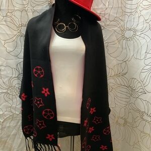 Red and Black Patterned Reversible Shawl One Size NWOT